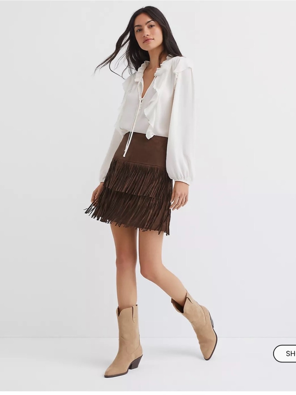 LOFT Brown Fringe Faux Suede Mini Skirt